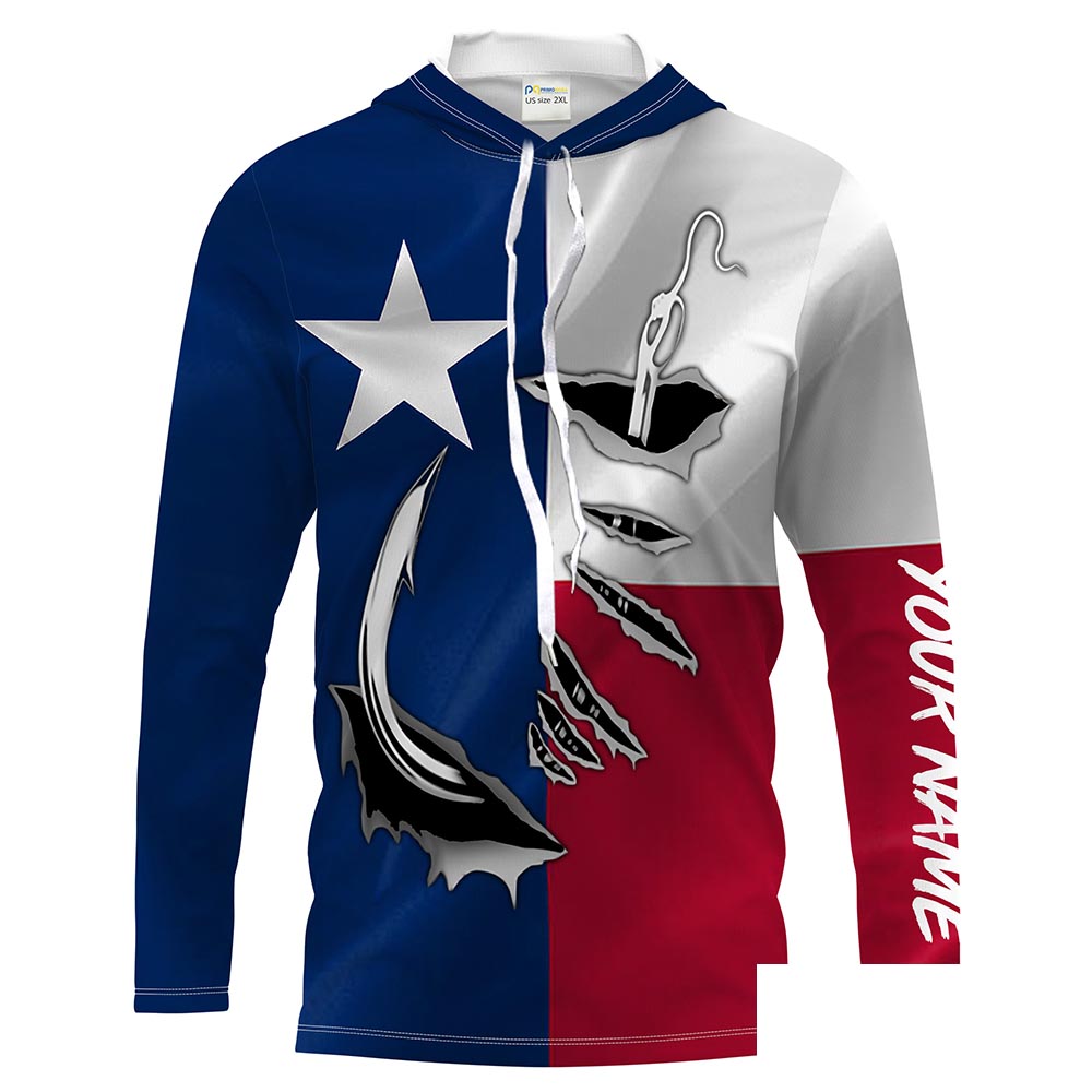 Custom Texas Flag Texas Fishing 3D Fish Hook UV Protection Men Long Sleeve personalized Fishing Shirts - HPW34