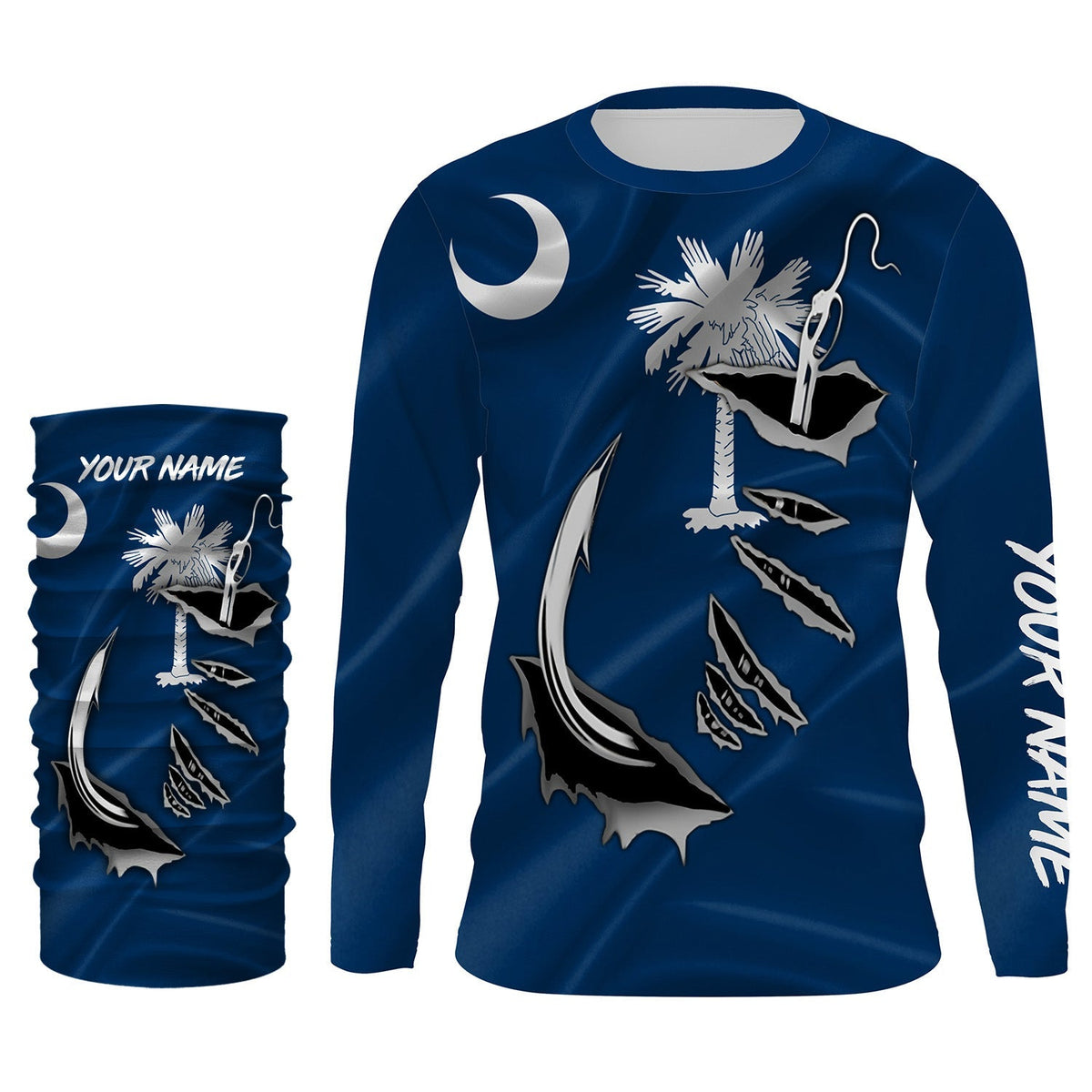 SC Fishing Custom South Carolina Flag 3D Fish Hook UV Protection Long sleeve personalized fishing apparel gifts IPHW466
