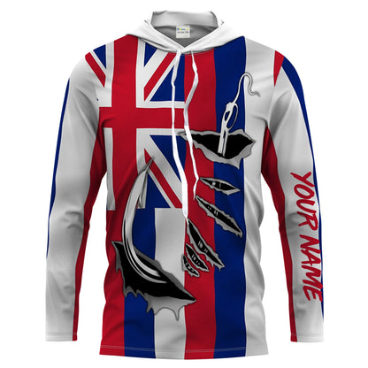 HI Fishing Hawaiian Flag Custom Long Sleeve performance Fishing shirts, personalized Patriotic men fishing apparel - HPW11