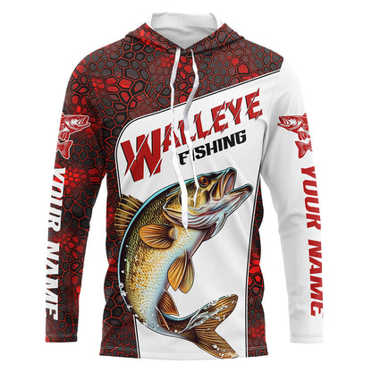 Custom Red Camo Walleye Fishing Jerseys, Walleye Fishing Long Sleeve Tournament Shirts Fishing Gifts IPHW6668