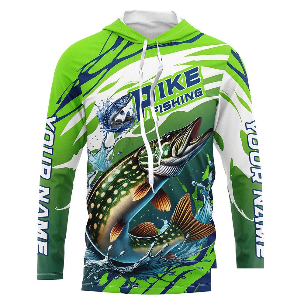 Custom Pike Fishing Jersey, Pike Long Sleeve Uv Protection Fishing Shirts | Green IPHW6870
