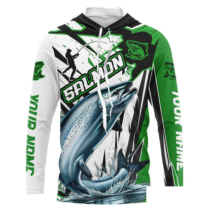 Chinook Salmon Custom Long Sleeve Performance Fishing Shirts, Salmon Fishing Jerseys | Green IPHW6214