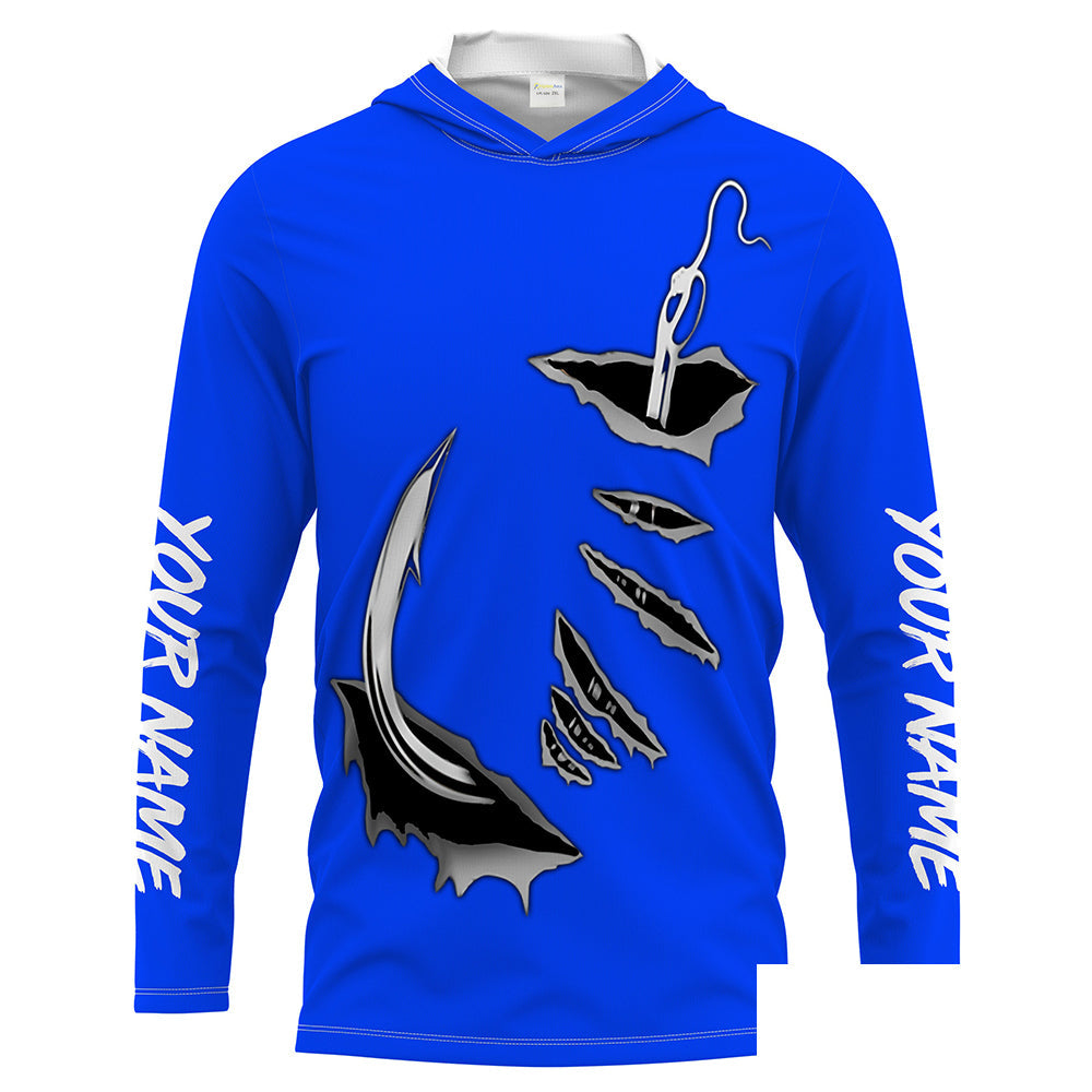 Fish hook Custom Blue Long Sleeve performance Fishing Shirts Fishing jerseys - IPHW1365