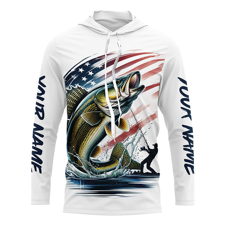 Personalized American Flag Walleye Long Sleeve Fishing Shirts, Patriotic Walleye Fishing Jerseys IPHW6046
