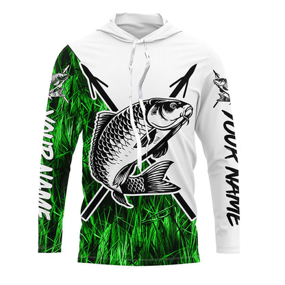 Carp Fish Bowfishing Shirts, Custom Carp Bow Fishing Long Sleeve Tournament Shirts | Green Camo IPHW6397