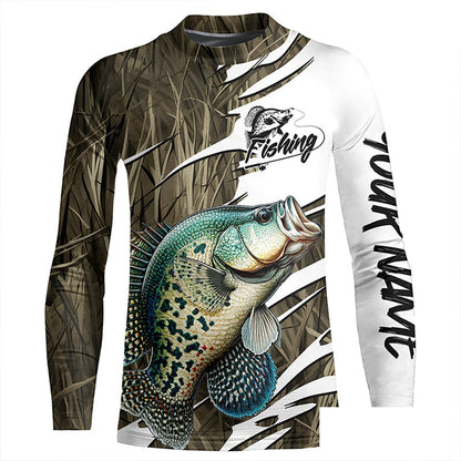 Crappie Fishing Custom Camo Long Sleeve Fishing Shirts, Crappie Fishing Tournament Apparel IPHW7195