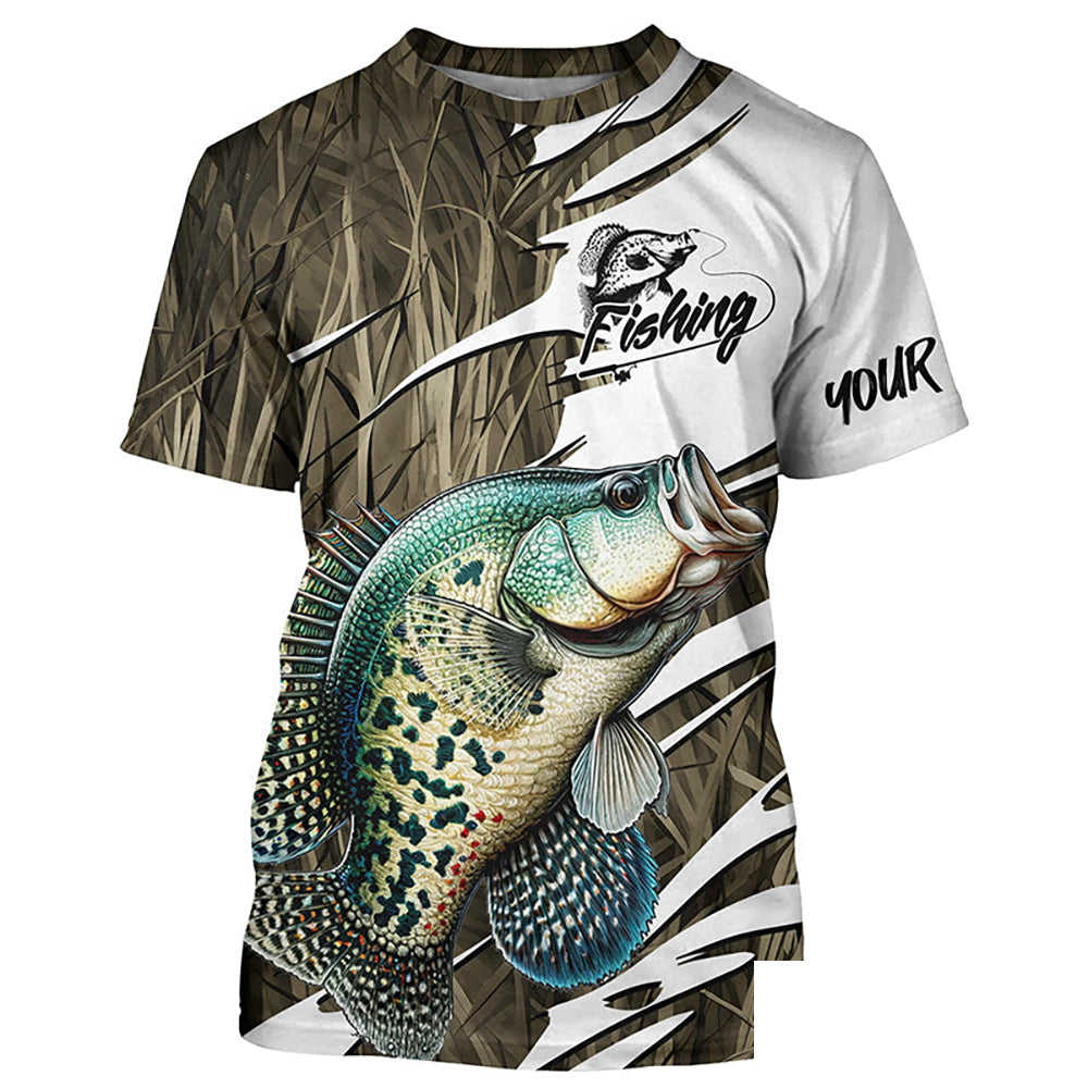 Crappie Fishing Custom Camo Long Sleeve Fishing Shirts, Crappie Fishing Tournament Apparel IPHW7195