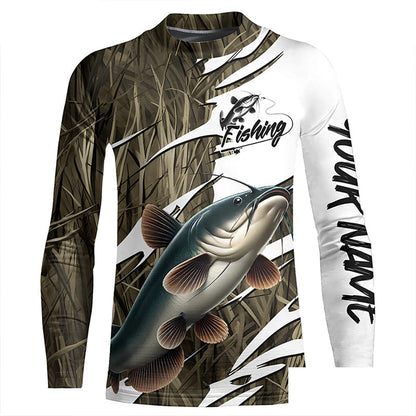 Catfish Fishing Custom Camo Long Sleeve Fishing Shirts, Catfish Fishing Tournament Apparel IPHW7197