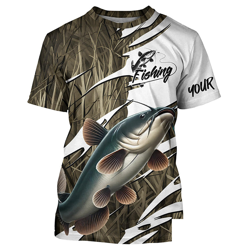 Catfish Fishing Custom Camo Long Sleeve Fishing Shirts, Catfish Fishing Tournament Apparel IPHW7197