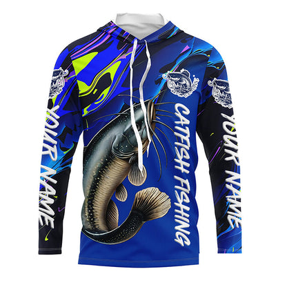 Custom Catfish Fishing Long Sleeve Tournament Shirts, Catfish Fishing Jerseys Fishing Gifts | Blue IPHW7014
