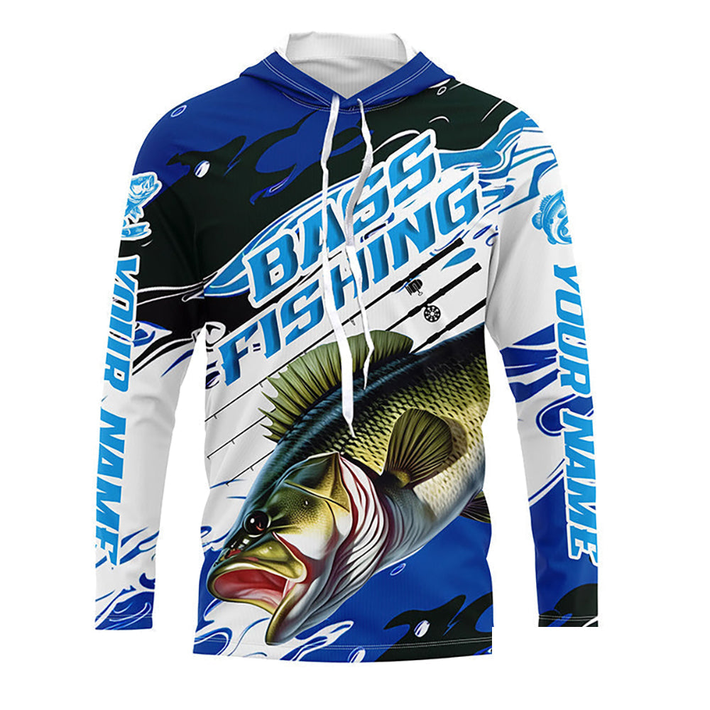 Custom Largemouth Bass Fishing Jerseys, Bass Long Sleeve Tournament Fishing Shirts | Blue Camo IPHW5993