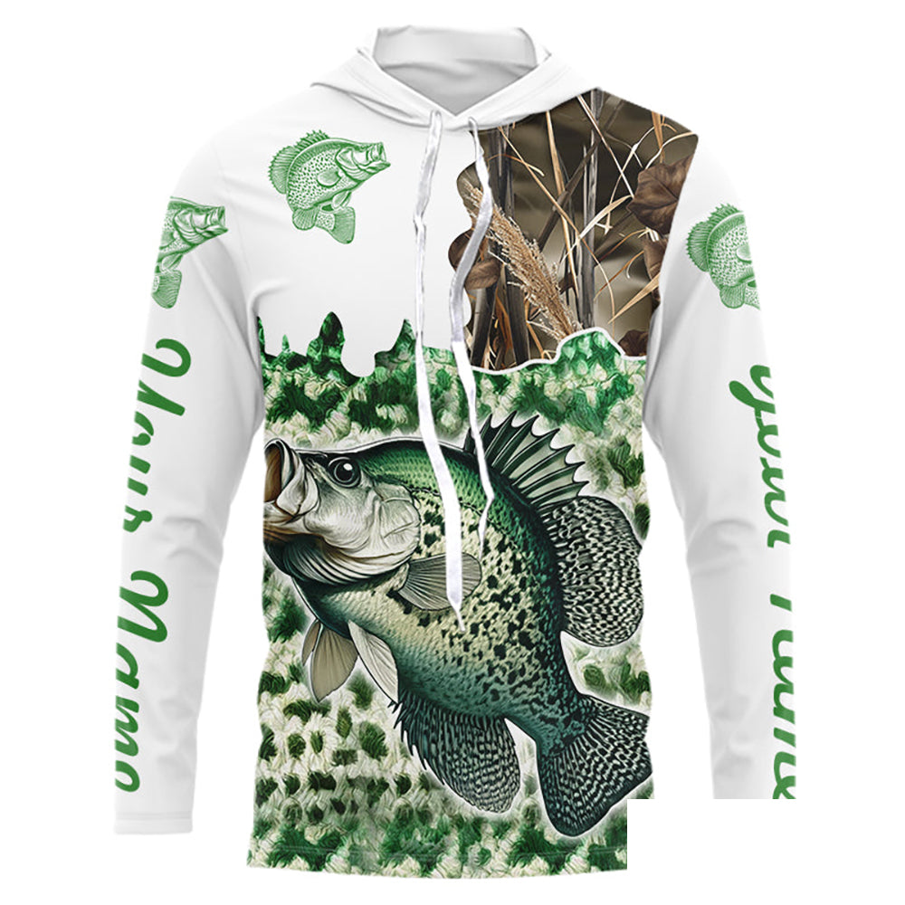 Crappie fishing green scales camo Custom name Long sleeve fishing shirts, Long Sleeve Hooded NPQ882