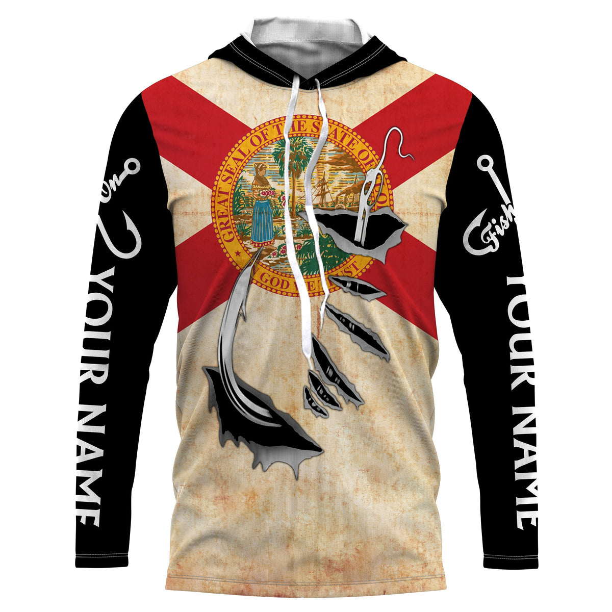 Florida Fishing 3D Fish Hook patriotic fish on Custom name fishing jerseys | Long sleeve, Long Sleeve Hooded NPQ815