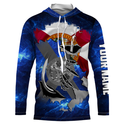 Florida FL Fishing Fish Hook Flag blue Universe patriotic Custom name Long sleeve, Long Sleeve Hooded NPQ854