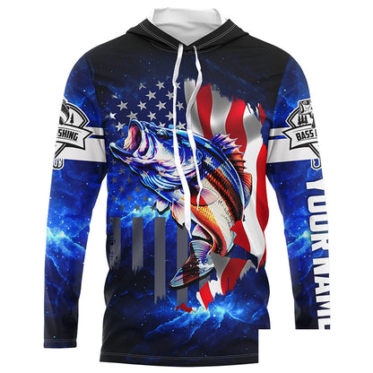 Bass Fishing 3D American patriotic fishing UV protection Custom name long sleeves UPF 30+ fishing shirt for men NPQ7