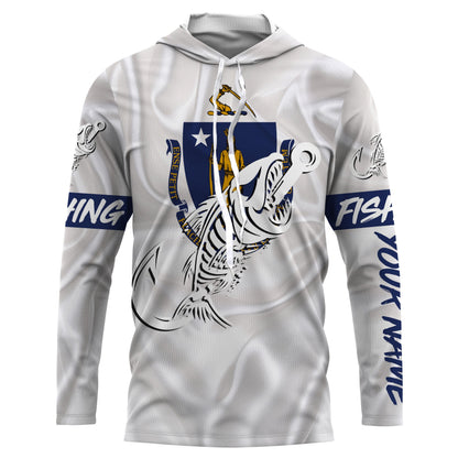 MA Massachusetts Fishing Flag Fish hook skull Custom name jerseys | Long sleeve, Long Sleeve Hooded NPQ731