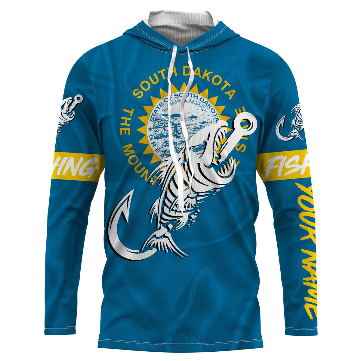 SD South Dakota Fishing Flag Fish hook skull Custom name jerseys | Long sleeve, Long Sleeve Hooded NPQ741