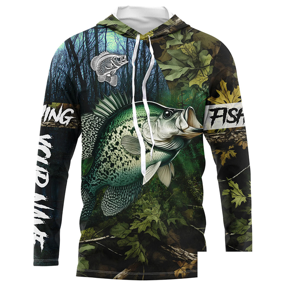 Crappie fishing green muddy camo Customize name Long sleeve Fishing shirts, personalized fishing gift ideas NPQ231