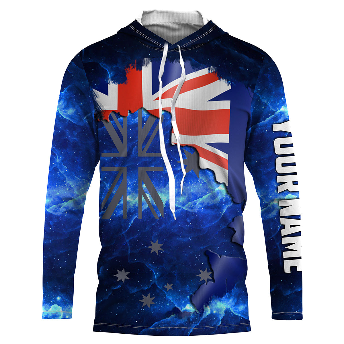 Australian Flag Universe patriotic fishing Custom Name Long sleeve, Long Sleeve Hooded Fishing Shirt - NPQ645