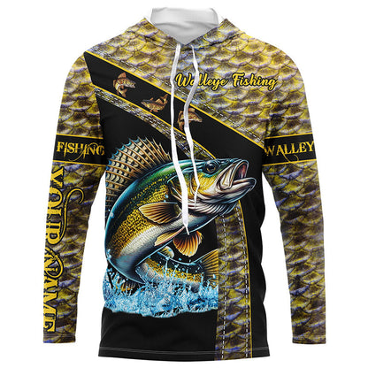 Walleye fishing yellow Walleye scales Custom name Walleye fishing Long sleeve, Long Sleeve Hooded NQS4890