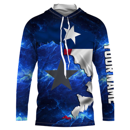 Texas Flag blue galaxy Universe patriotic Custom name fishing jerseys | Long sleeve, Long Sleeve Hooded NPQ816