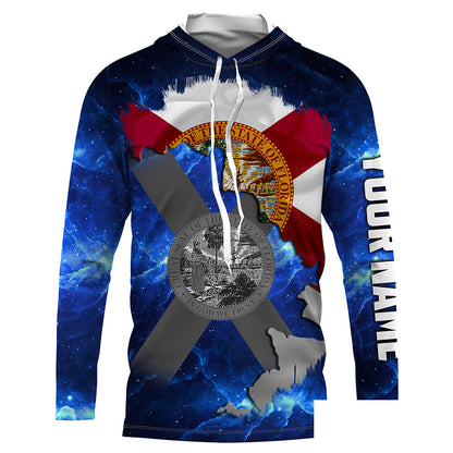 Florida Flag blue galaxy Universe patriotic Custom name fishing jerseys | Long sleeve, Long Sleeve Hooded NPQ817