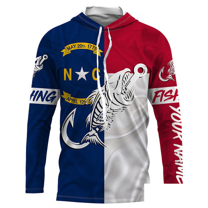 NC Fishing Custom North Carolina Flag Fish hook skull Custom Long sleeve, Long Sleeve Hooded NPQ760