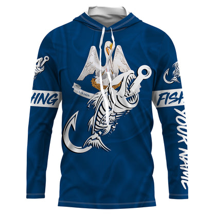 LA Fishing Custom Louisiana Flag Fish hook skull custom fishing Long sleeve, Long Sleeve Hooded NPQ705