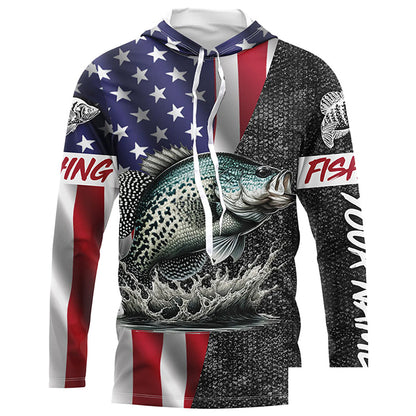 Custom American Flag patriotic Crappie Fishing Jersey, Personalized Crappie fishing Long sleeve shirts NQS4958