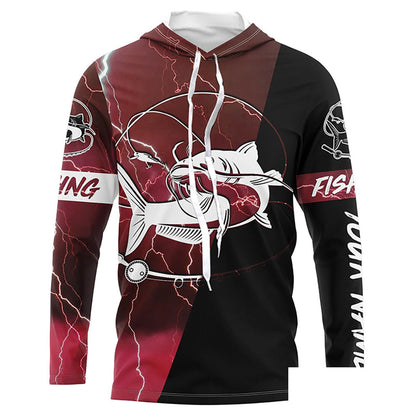 Catfish Fishing tattoo red camo lightning black Custom name performance long sleeve fishing shirts NQS5292