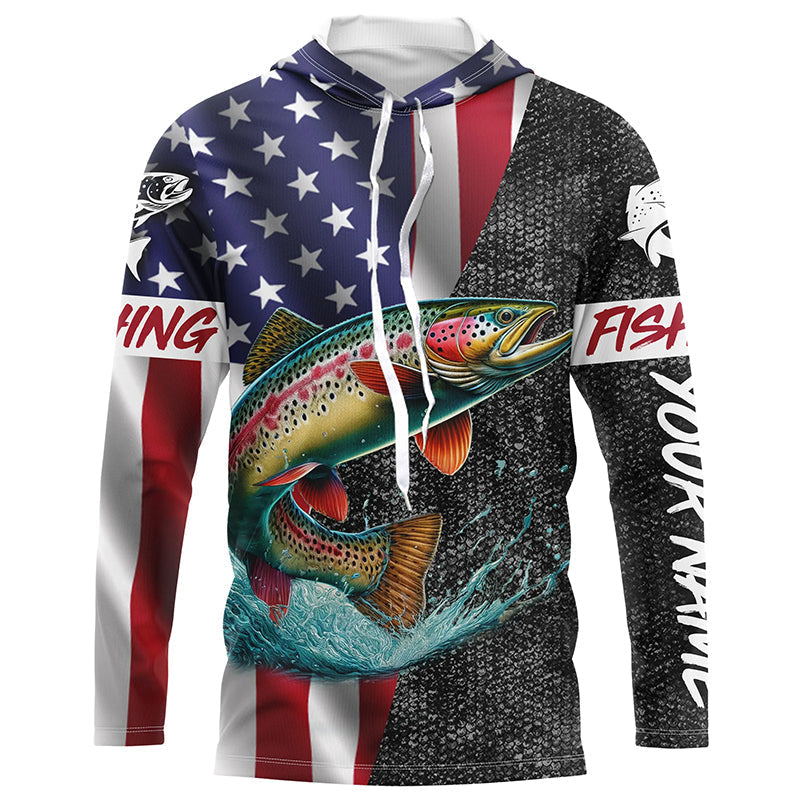 American Flag Rainbow trout Fishing Custom long sleeve performance Fishing Shirt, Trout Fishing jersey NQS7884