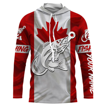 Canada flag Walleye Fishing tattoo Fish hook custom fishing Long sleeve, Long Sleeve Hooded NPQ712