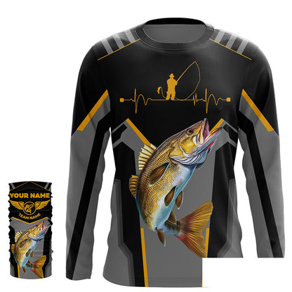 Personalized Black Walleye Fishing jerseys, Team Walleye Fishing Long Sleeve tournament shirts| Yellow NQS6223