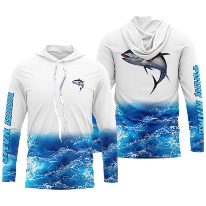 Tuna fishing blue sea wave water camo Custom name Long sleevefishing shirts, Long Sleeve Hooded NPQ863