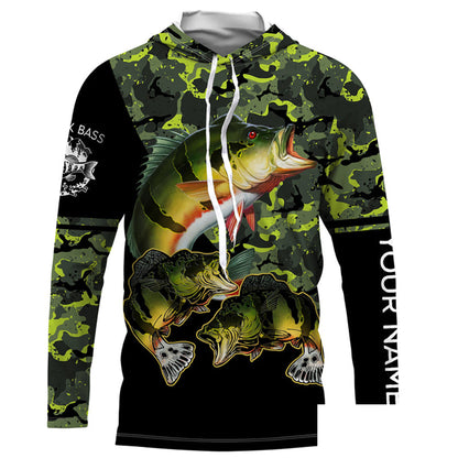 Peacock Bass fishing black green camo Custom name Long sleeve, Long Sleeve Hooded NPQ956