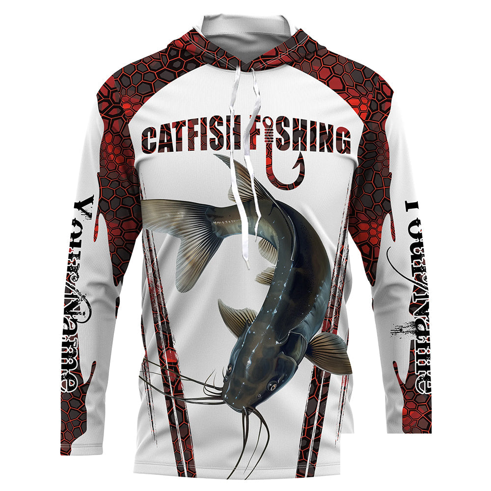 Catfish fishing red camo Custom Name UV Protection long sleeve Fishing Shirts NQS5166