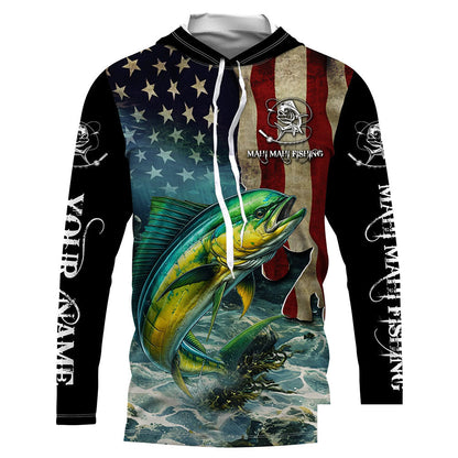 Mahi Mahi ( Dorado) Fishing American Flag Customize Name UV protection long sleeves fishing shirts NPQ22