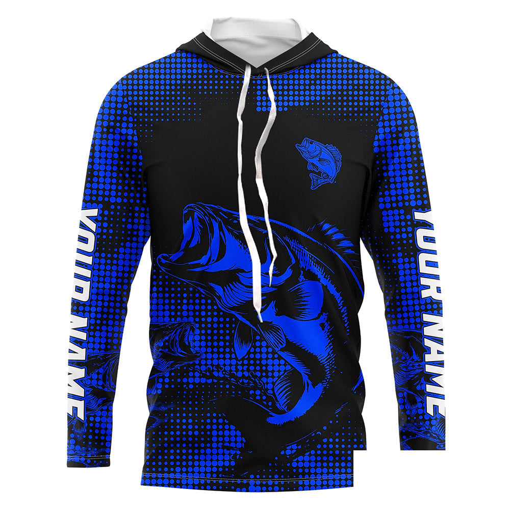 Largemouth Bass fishing jersey Custom UV protection Long sleeve bass fishing tournament shirts | Blue NQS9395
