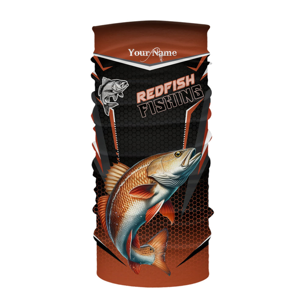 Black and Orange Redfish Long Sleeve Fishing Shirt, Personalized Red Drum Fishing Tounament Jersey NQS9774