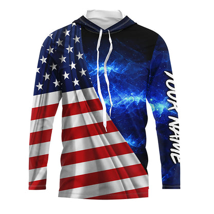 American Flag Universe patriotic Custom name blue galaxy UV protection long sleeve Shirts NQS5409