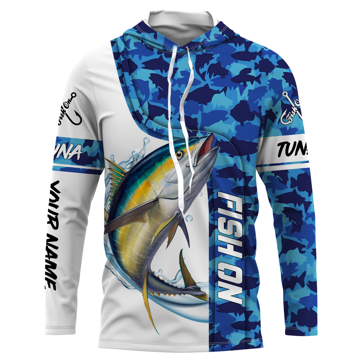 Tuna fishing blue sea camo saltwater Custom name Long sleevefishing shirts, Long Sleeve Hooded NPQ871