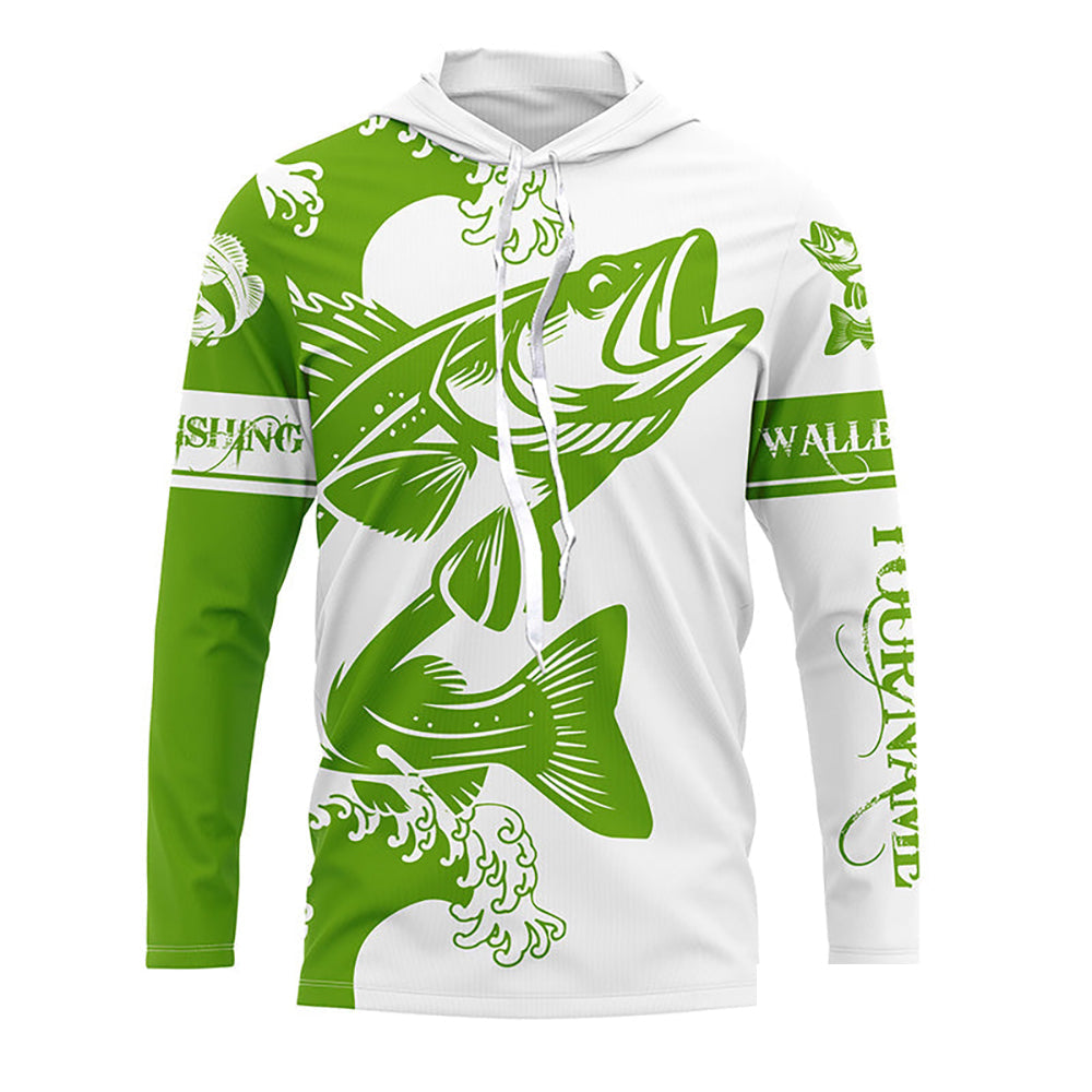 Walleye fishing tattoo green Custom name Walleye Long sleeve fishing shirts, Long Sleeve Hooded NPQ899
