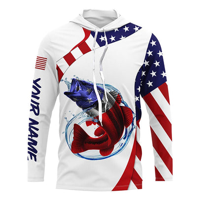 Largemouth bass fishing American flag patriotic Fishing Jerseys, Personalized Long sleeve NQS4994